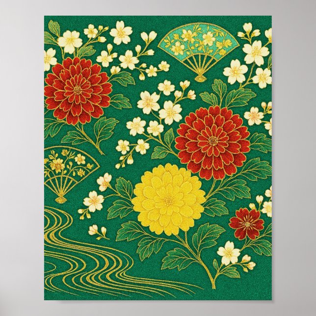 Chrysanthemum Breeze mit goldenen Fans Poster (Vorne)