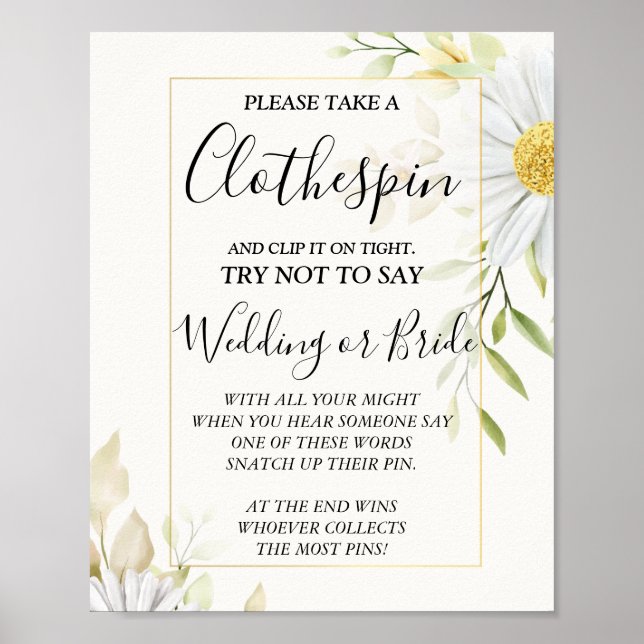 Chrysanthemum Clothespin Brautparty-Spielzeichen Poster (Vorne)