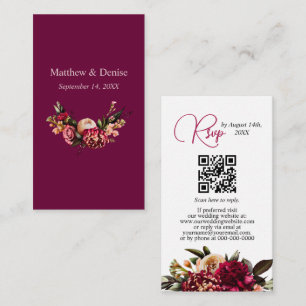 Chrysanthemum Elegant Burgundy RSVP Card QR Code Begleitkarte