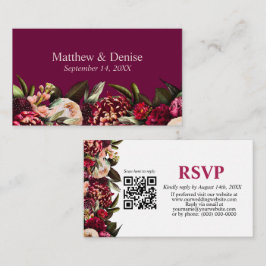 Chrysanthemum Elegant Burgundy RSVP Card QR Code Begleitkarte
