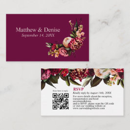 Chrysanthemum Elegant Burgundy RSVP Card QR Code Begleitkarte