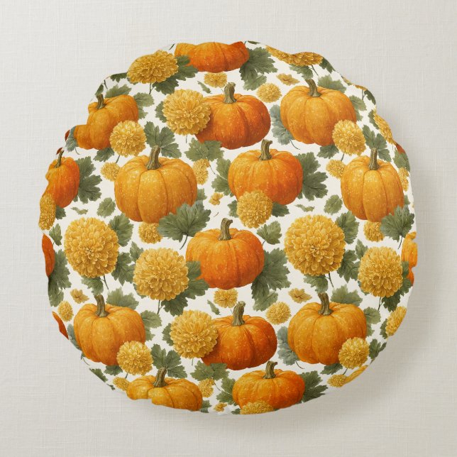 Chrysanthemum Fall Design Rundes Kissen (Vorderseite)