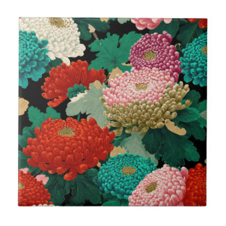 Chrysanthemum Flowers Vintage Floral Patttern  Fliese