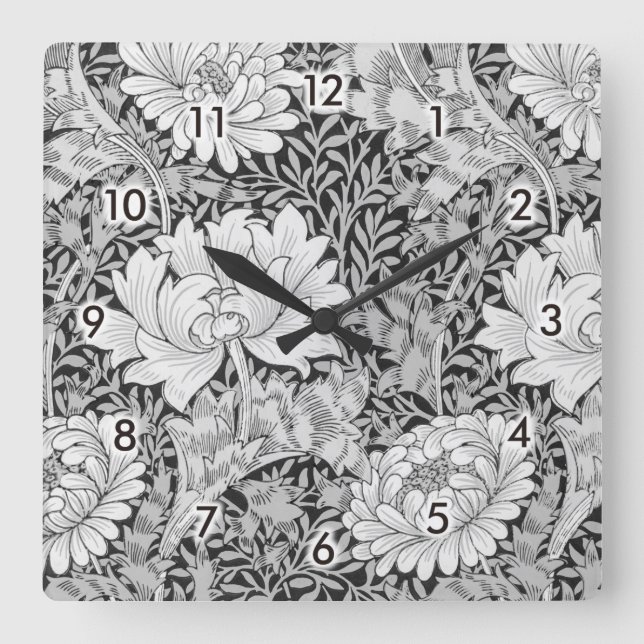 Chrysanthemum Gray, William Morris Quadratische Wanduhr (Vorderseite)