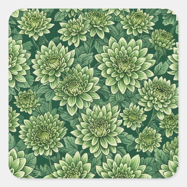 Chrysanthemum grüne Blume Quadratischer Aufkleber (Vorderseite)