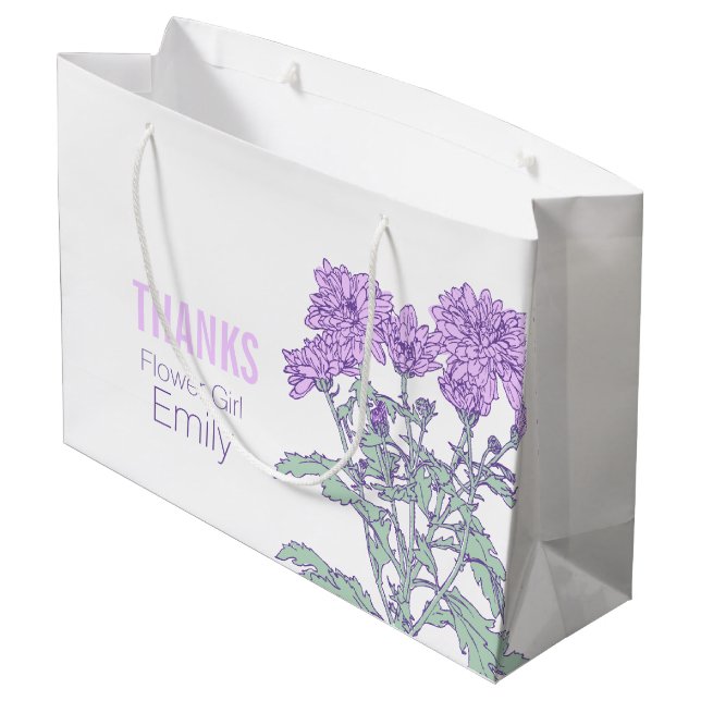 Chrysanthemum Hochzeit Blume Mädchen lila Gefallen Große Geschenktüte (Rückseite Schrägansicht)
