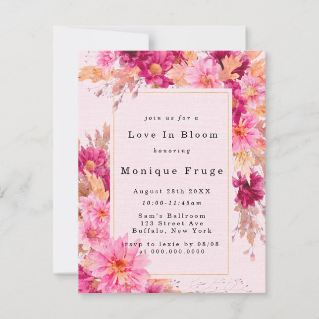 Chrysanthemum-Liebe in Pink bei Blütenhochzeit Einladung (Vorderseite)