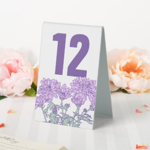 Chrysanthemum lila Blume Hochzeit Tischnummern Tischaufsteller