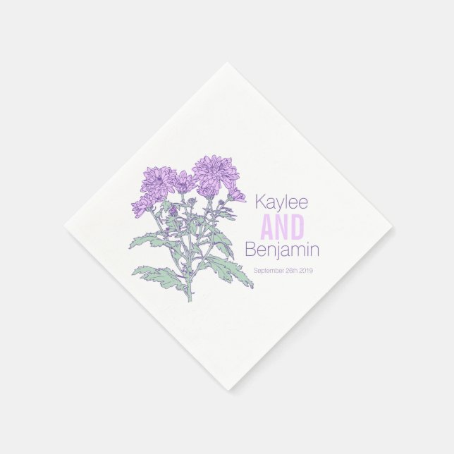 Chrysanthemum lila Blumen Hochzeitsernähte Serviette (Ecke)