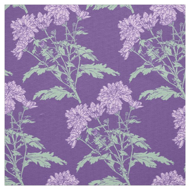 Chrysanthemum lila grüne Grafik zeichne Stoff (Muster)