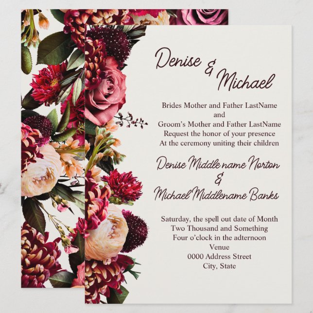 Chrysanthemum on Snow white Einladung (Vorne/Hinten)