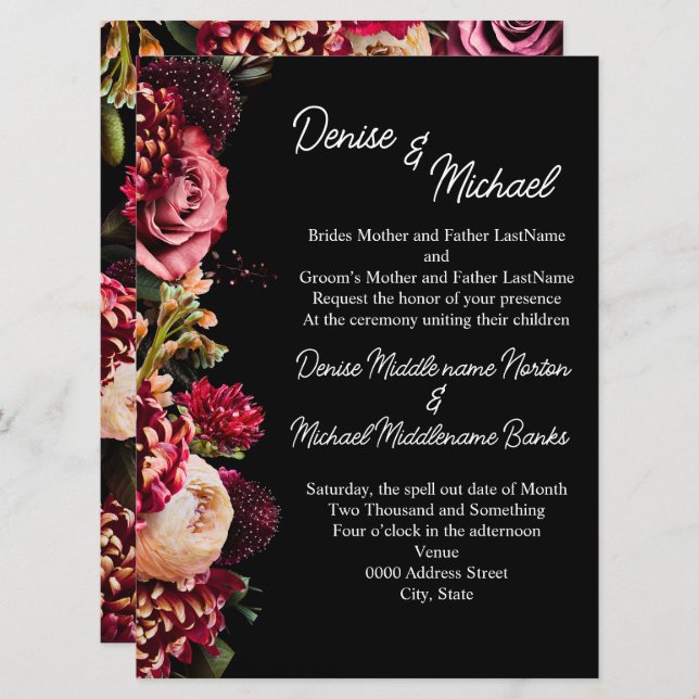 Chrysanthemum on Snow white Einladung (Vorne/Hinten)