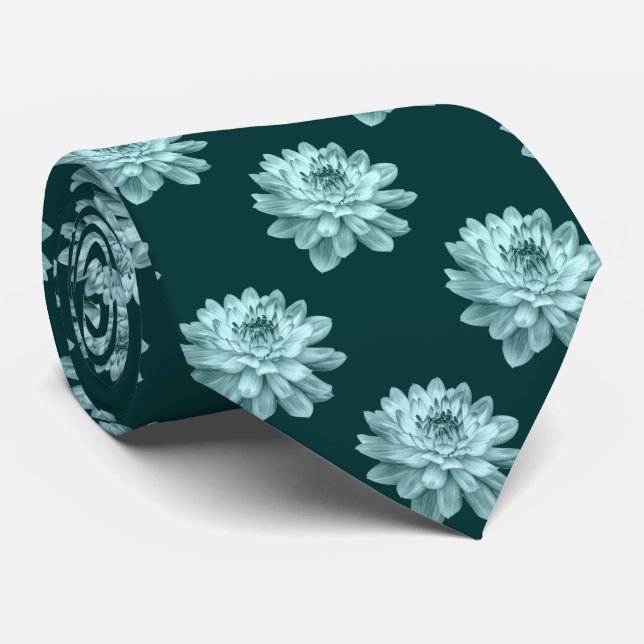 Chrysanthemum Pattern - Dunkelgrün Krawatte (Gerollt)
