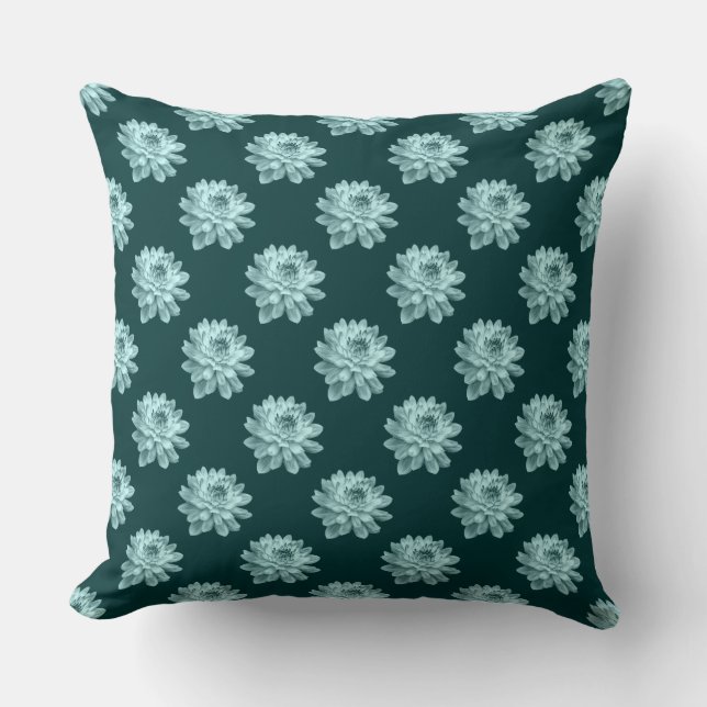 Chrysanthemum Pattern - Dunkelgrünes Kissen (Vorderseite)
