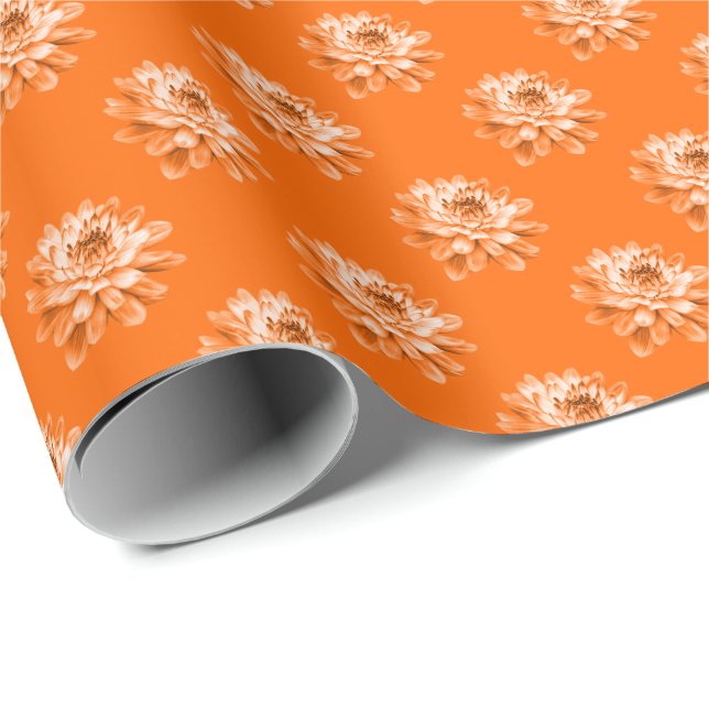 Chrysanthemum Pattern - Orange Geschenkpapier (Rolleneckpunkt)