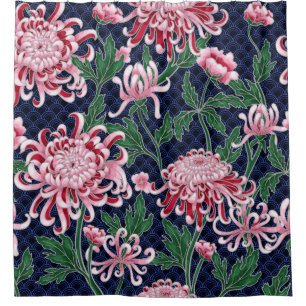 Chrysanthemum Peonies Vintag Pattern Duschvorhang