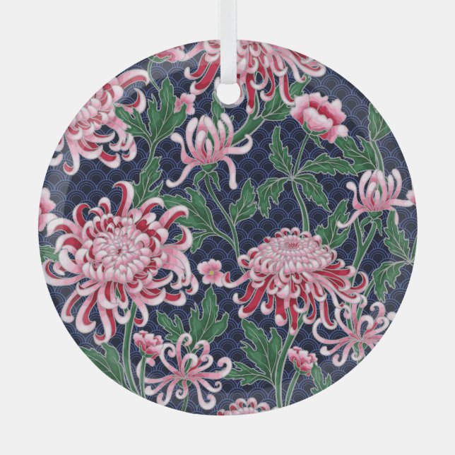 Chrysanthemum Peonies Vintag Pattern Ornament Aus Glas (Vorderseite)