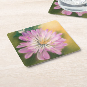 Chrysanthemum Pink und Cream Floral Pastel Rechteckiger Pappuntersetzer