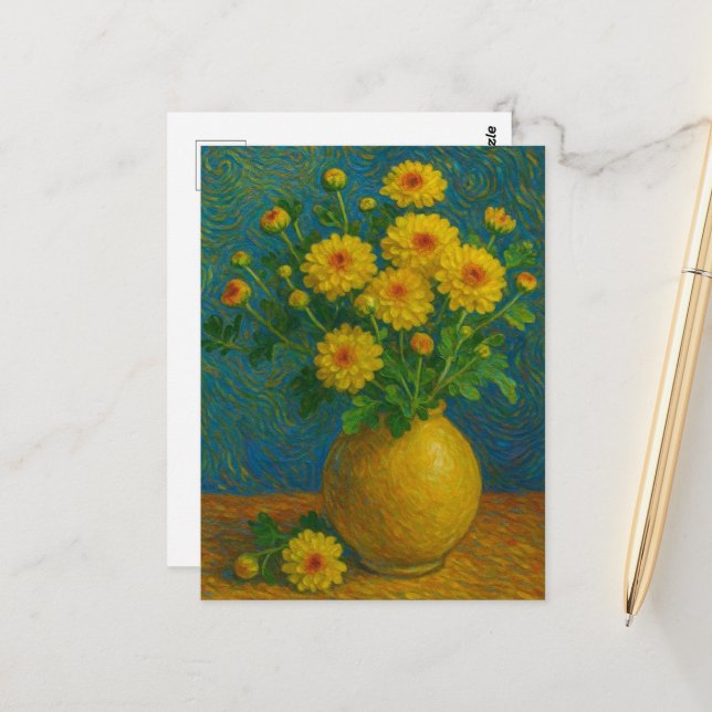 Chrysanthemum Postkarte (Vorderseite/Rückseite Beispiel)