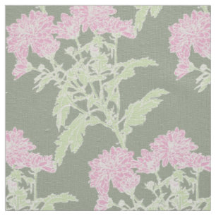 Chrysanthemum rosa grüne Grafik zeichnend Stoff