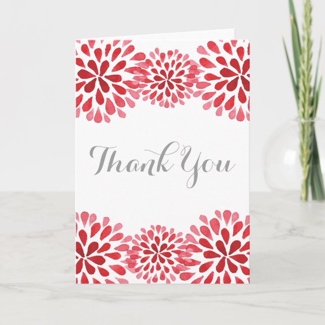 Chrysanthemum rouge Aquarelle Carte de remerciemen (Devant)
