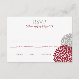 Chrysanthemum-RSVP-Postkarte   Marsala und Grau Einladung