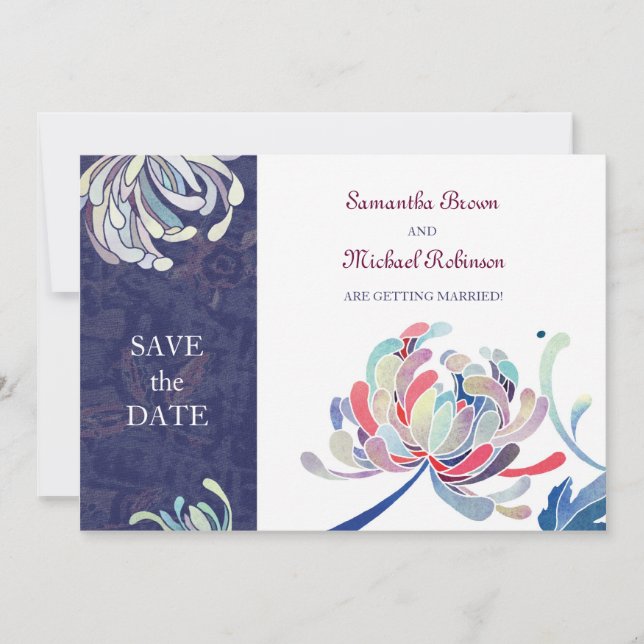 Chrysanthemum Wedding Save the Date Einladungen (Vorderseite)