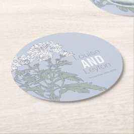 Chrysanthemum white Blume art grau Papier Unterset Runder Pappuntersetzer