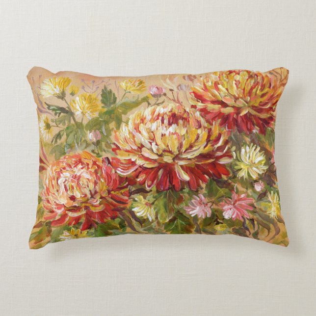 Chrysanthemum Wiese: Akryllische Handmalerei. Dekokissen (Vorderseite)