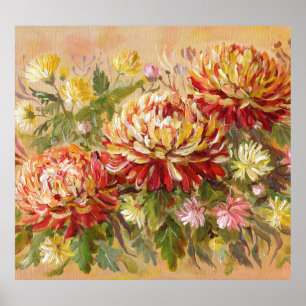 Chrysanthemum Wiese: Akryllische Handmalerei. Poster