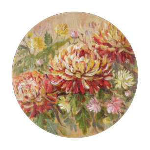 Chrysanthemum Wiese: Akryllische Handmalerei. Schneidebrett