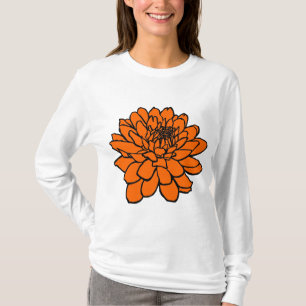 Chrysanthemum Zeichnend - Schwarz und Orange T-Shirt