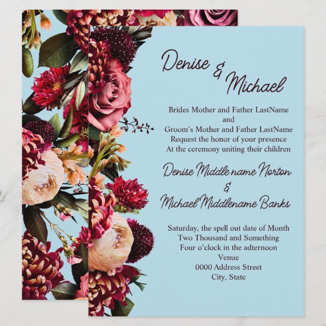 Chrysanthemum zu Spun Sugar Blue Einladung (Vorne/Hinten)