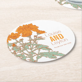Chrysanthemumorange Blume-Grafik-Untersetzer Runder Pappuntersetzer