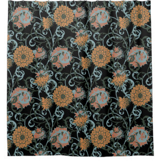 Chrysanthemums Schwarzer Hintergrund, floral Vinta Duschvorhang