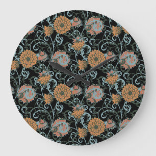 Chrysanthemums Schwarzer Hintergrund, floral Vinta Große Wanduhr