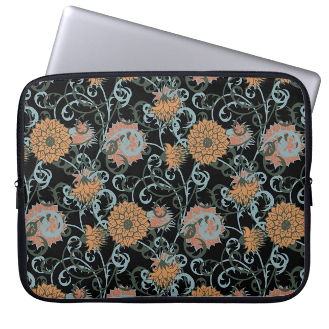 Chrysanthemums Schwarzer Hintergrund, floral Vinta Laptopschutzhülle (Vorderseite)