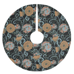 Chrysanthemums Schwarzer Hintergrund, floral Vinta Polyester Weihnachtsbaumdecke