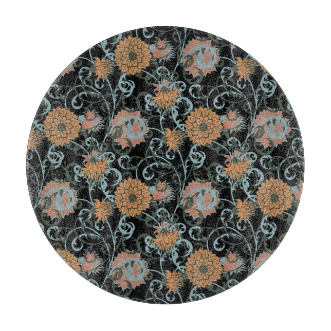 Chrysanthemums Schwarzer Hintergrund, floral Vinta Schneidebrett (Vorderseite)