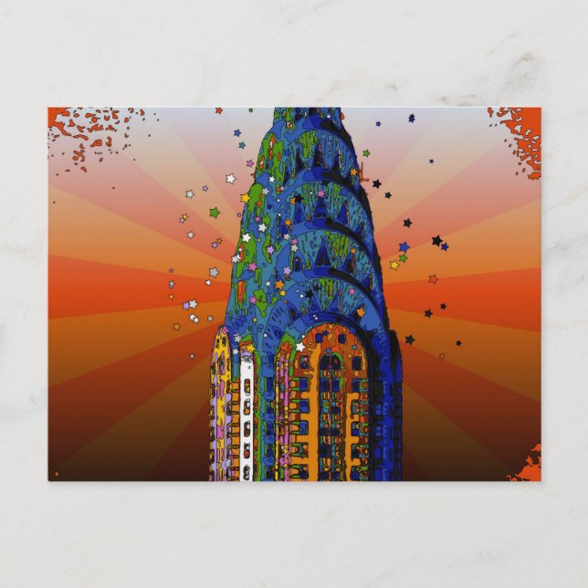 Chrysler Gebäude #5 - Psychedelic Style Postkarte (Vorderseite)
