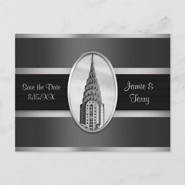 Chrysler Gebäude Save the Date Grau Silver BW Ankündigungspostkarte (Vorderseite)