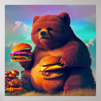 Chubby Bear Eating Cheeseburgers