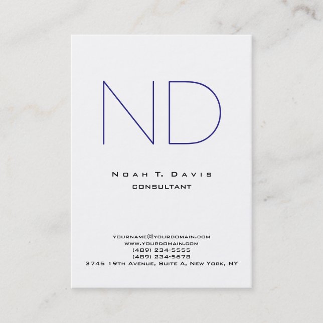 Chubby Blue Monogram White Modern Stylish Personal Visitenkarte (Vorderseite)