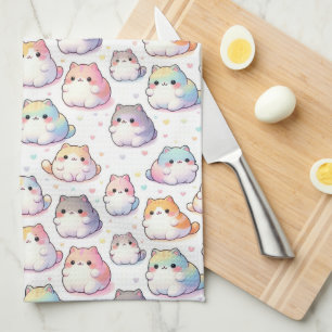 Chubby Cartoon Cat Collection mit Herz Geschirrtuch