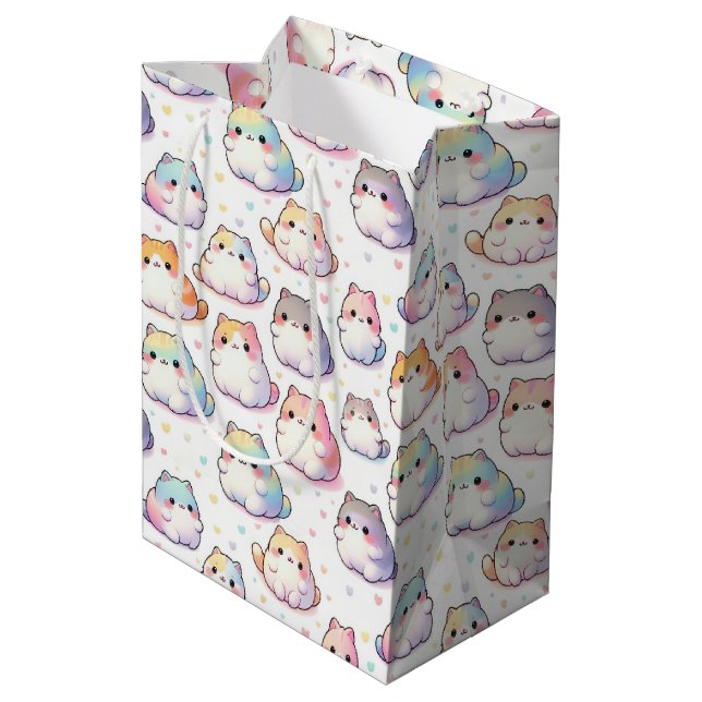 Chubby Cartoon Cat Collection mit Herz Mittlere Geschenktüte (Rückseite Schrägansicht)