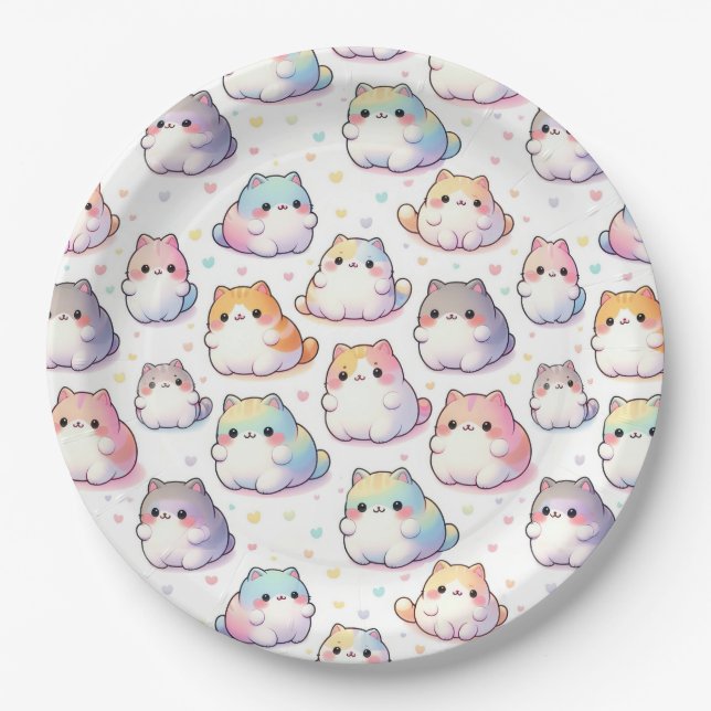 Chubby Cartoon Cat Collection mit Herz Pappteller (Vorderseite)