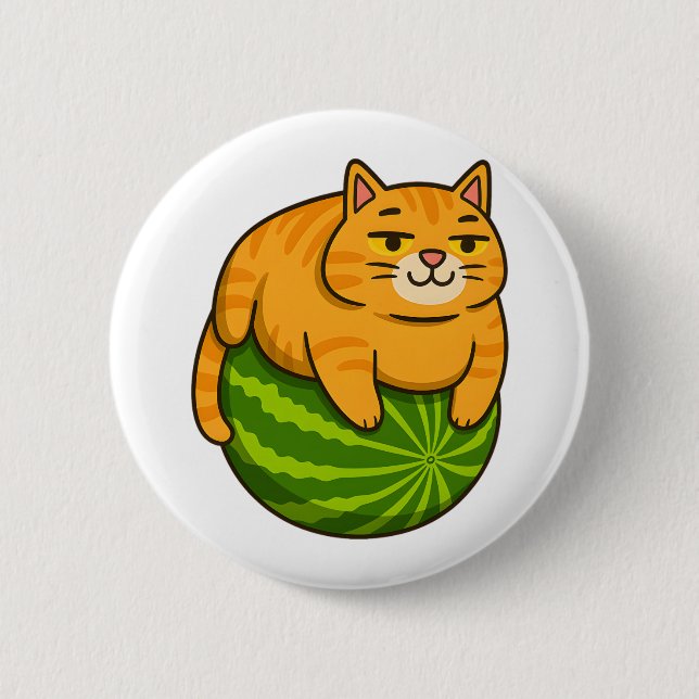 Chubby Cat on Watermelon Meme Shirt Button (Vorderseite)