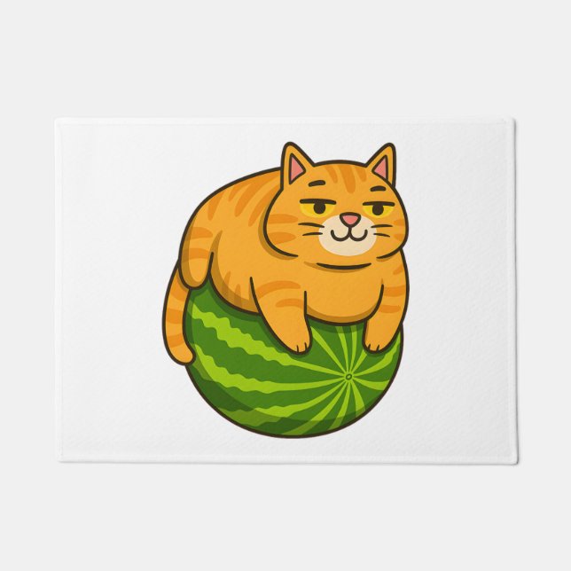 Chubby Cat on Watermelon Meme Shirt Fußmatte (Vorderseite)