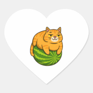 Chubby Cat on Watermelon Meme Shirt Herz-Aufkleber