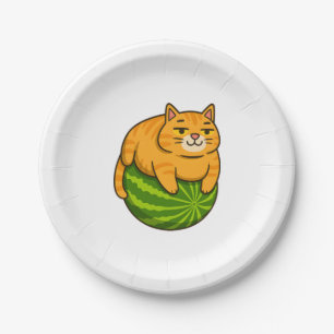 Chubby Cat on Watermelon Meme Shirt Pappteller